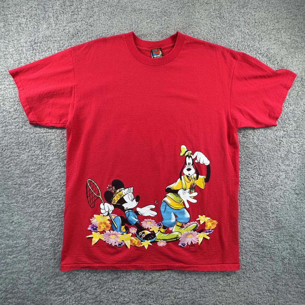 Vintage Mickey Unlimited Disney‎ T-Shirt XL Red Mickey and Goofy Butterfly Net